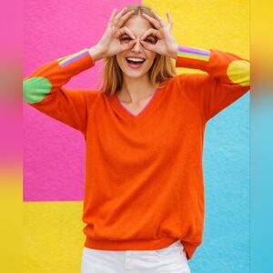 Zaket & Plover Statement Knit Sweater XS | Colorblock Cashmere Cotton V-Neck